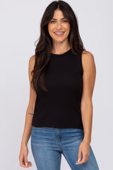 Black Ribbed Sleeveless Top