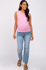 Pink Ribbed Sleeveless Maternity Top