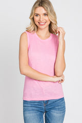 Pink Ribbed Sleeveless Maternity Top