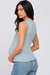 Light Blue Ribbed Sleeveless Maternity Top