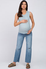 Light Blue Ribbed Sleeveless Maternity Top