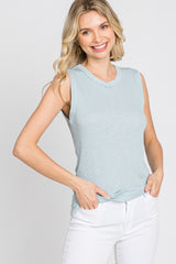 Light Blue Ribbed Sleeveless Maternity Top