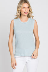 Light Blue Ribbed Sleeveless Top