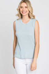 Light Blue Ribbed Sleeveless Top