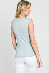 Light Blue Ribbed Sleeveless Top