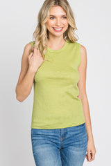 Green Ribbed Sleeveless Top