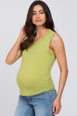 Green Ribbed Sleeveless Maternity Top