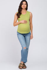 Green Ribbed Sleeveless Maternity Top