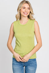 Green Ribbed Sleeveless Top