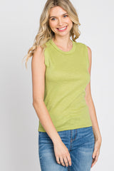 Green Ribbed Sleeveless Top