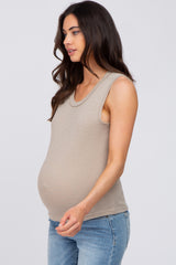 Taupe Ribbed Sleeveless Maternity Top