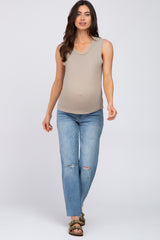 Taupe Ribbed Sleeveless Maternity Top