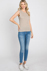 Taupe Ribbed Sleeveless Top