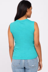 Turquoise Ribbed Sleeveless Maternity Top