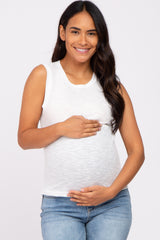 White Ribbed Sleeveless Maternity Top