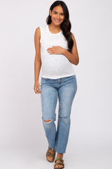 White Ribbed Sleeveless Maternity Top