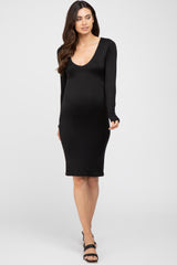 Black Long Sleeve Fitted Maternity Dress