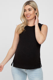 Black Ribbed Knit Sleeveless Maternity Top