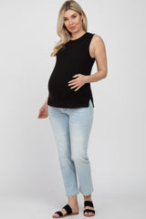 Black Ribbed Knit Sleeveless Maternity Top