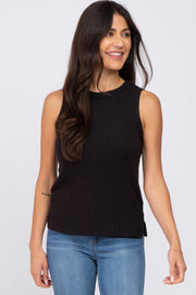 Black Ribbed Knit Sleeveless Top