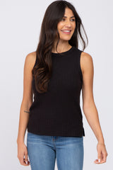 Black Ribbed Knit Sleeveless Maternity Top