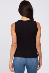 Black Ribbed Knit Sleeveless Top