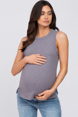 Charcoal Ribbed Knit Sleeveless Maternity Top