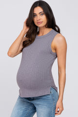 Charcoal Ribbed Knit Sleeveless Maternity Top