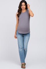 Charcoal Ribbed Knit Sleeveless Maternity Top