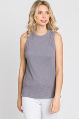 Charcoal Ribbed Knit Sleeveless Top