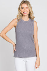 Charcoal Ribbed Knit Sleeveless Top