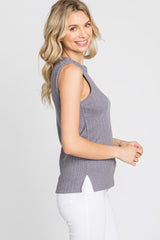 Charcoal Ribbed Knit Sleeveless Top