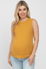 Mustard Ribbed Knit Sleeveless Maternity Top