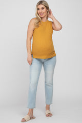 Mustard Ribbed Knit Sleeveless Maternity Top