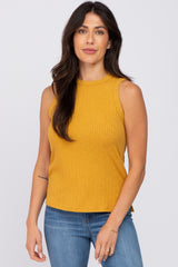 Mustard Ribbed Knit Sleeveless Top