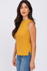 Mustard Ribbed Knit Sleeveless Top