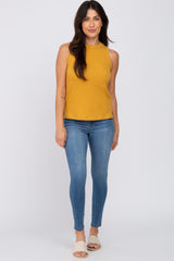 Mustard Ribbed Knit Sleeveless Top