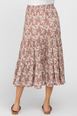 Mocha Floral Tiered Maternity Midi Skirt