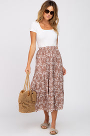 Mocha Floral Tiered Midi Skirt