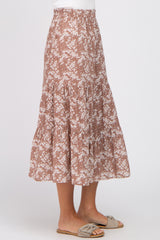 Mocha Floral Tiered Midi Skirt