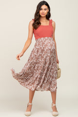 Mocha Floral Tiered Maternity Midi Skirt