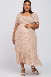 Light Pink Floral Sweetheart Neck Maternity Plus Midi Dress