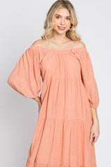 Peach Tiered Midi Dress