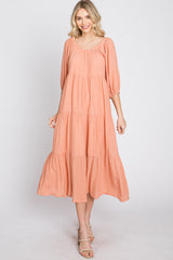 Peach Tiered Midi Dress