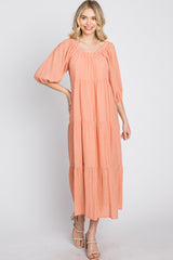 Peach Tiered Midi Dress