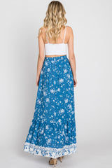 Blue Floral Button Front Maxi Skirt