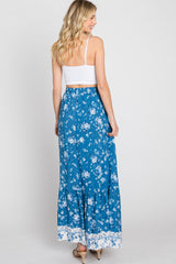 Blue Floral Button Front Maxi Skirt