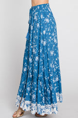 Blue Floral Button Front Maxi Skirt