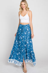 Blue Floral Button Front Maternity Maxi Skirt