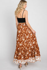 Camel Floral Button Front Maxi Skirt